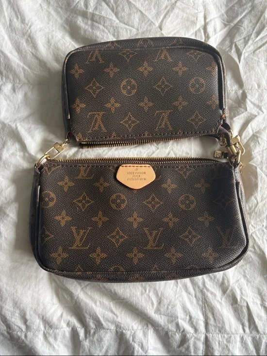 Louis Vuitton Monogram Double Pouch Crossbody Bag in Brown and Tan - Picture 1 of 10